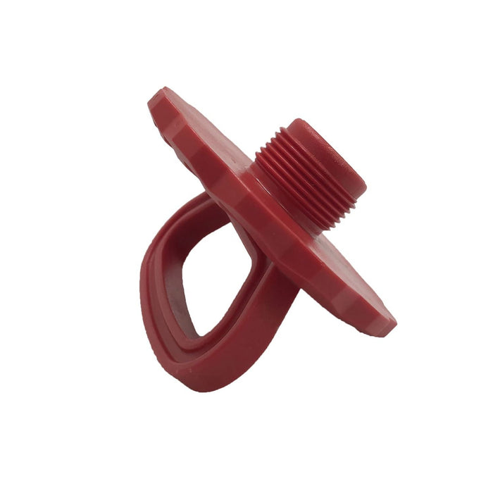 Red plastic wing nut on a white background
