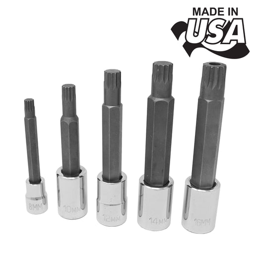 9350 - 5 Pc. XZN Long Bit Socket Set, 8, 10, 12, 14 & 16mm Made in USA