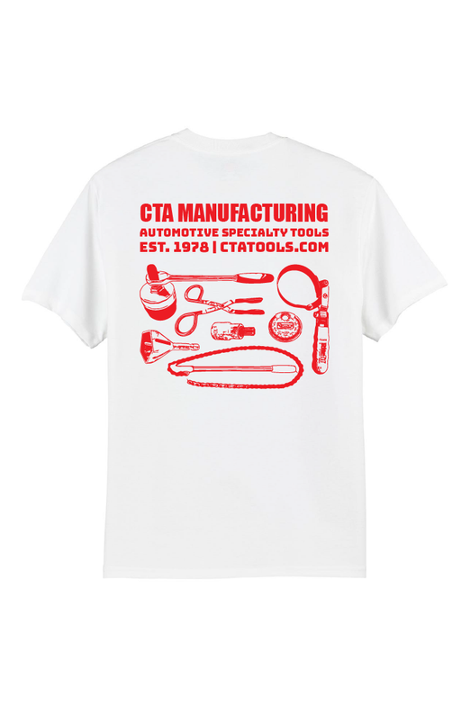 CTA short sleeve t-shirt merch apparel white with red tool print